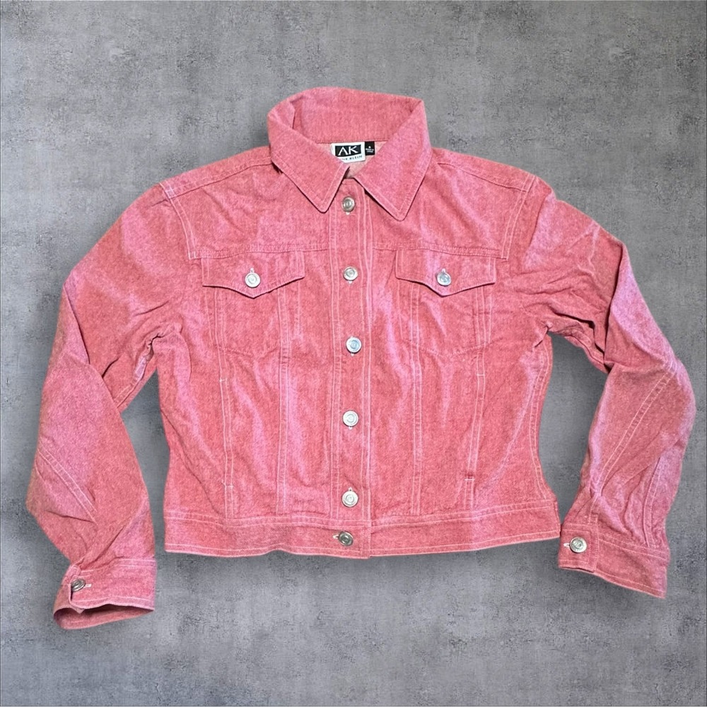 Anne‎ Klein Silk Cotton Denim-Look Jacket Women's 8 Dusty Rose Cropped